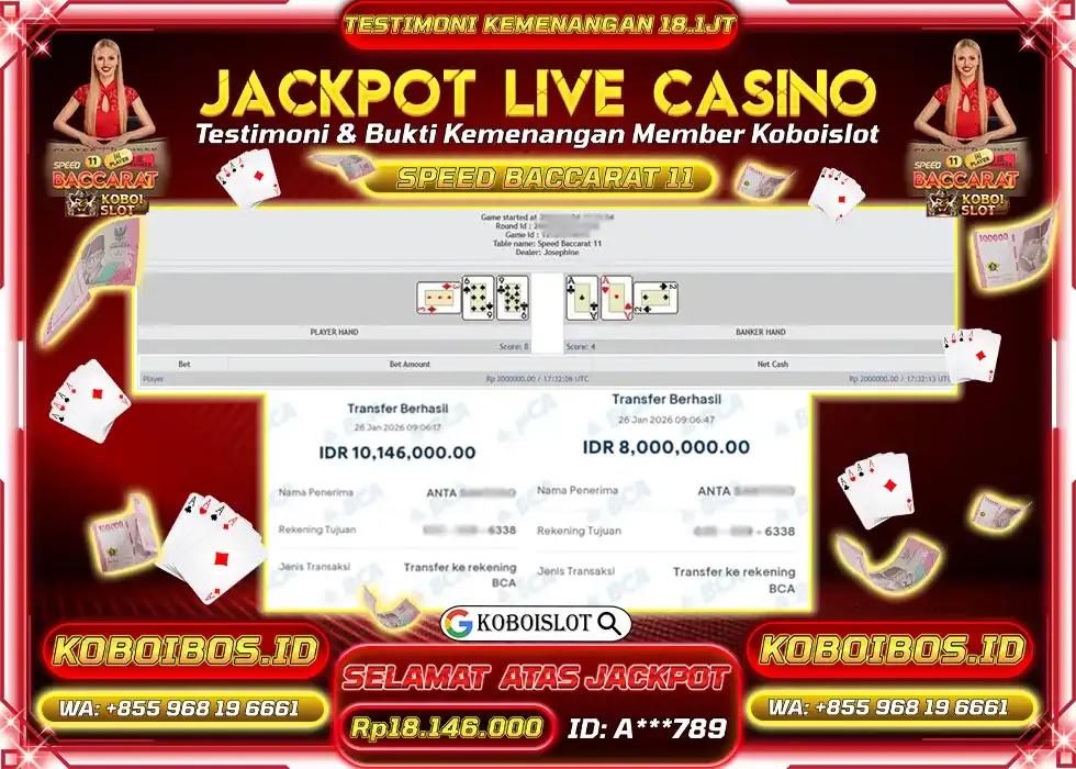 BUKTI KEMENANGAN LIVE CASINO SPEED BACCARAT 11 Rp18.146.000,- LUNAS
